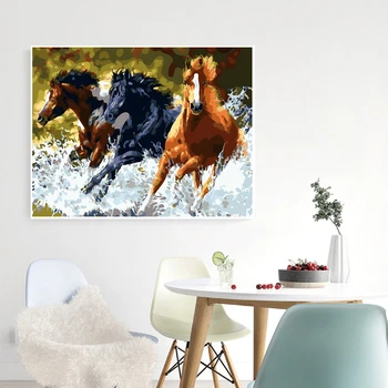AZQSD Voksen Olie Maleri Af Numre, Animalsk Hjem Udsmykning DIY Kits Tegning Af Tal Hest Håndmalet Gave Væg Kunst images