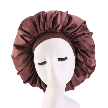 1/2pcs Satin Silke Bonnet Sove Cap Med Premium-Elastik For Kvinder Solid Farve Wrap dit Hoved Skygget Godnatdrink Nat Hat Hot images