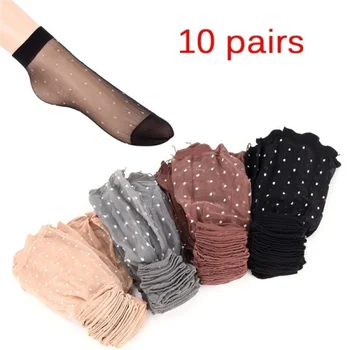 10 par/batch sommer mode sexet ultra-tynd gennemsigtig krystal silke sokker kvindelige høje stretch sort nylon sokker images
