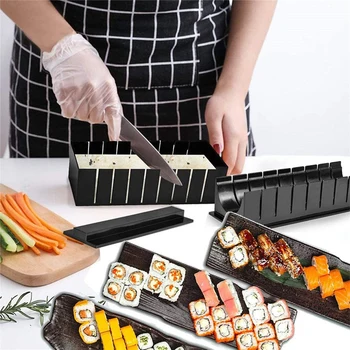 10 Stk DIY Sushi Kaffefaciliteter Sæt Udstyr til at Lave Kit Japansk Ris Bold Kage Roll Skimmel Multifunktionelle Køkken Madlavning Værktøjer images