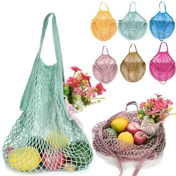 1STK Bomuld Mesh Store Totes Shopping Bags Foldes Mesh Net String opbevaringspose Genanvendelige Frugt Shopping Bags Taske Kurve D0 images