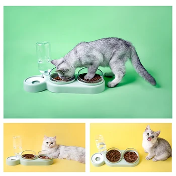 2-i-1 Pet Feeder Katte, Hunde, Mad Skål Vand Skåle Automatisk Vand Dispenser Til Hund, Kat Foderautomater Drikke Pet Produkter images
