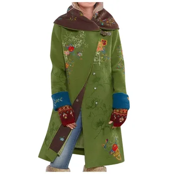 2020 efteråret og vinteren ny dame mid-længde printet top med lange ærmer uld coat coat Cardigan med Revers Dame Casual Jakker images