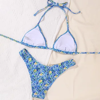 2021 Bikini for Kvinder, Blomster Trykt snøre Badedragt Micro Thong-Stranden Svømning badetøj Bikini images