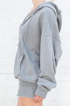 2021 F/W Basic Grey Brun Zip Up Hoodie Vinter Jakke Tøj Oversize Trøjer Kvinder Vintage To Lommer Langærmede Sweatshirts images
