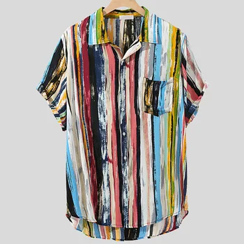 2021 Farverige Geometriske Striber Print Mænds Mode Hawaii-Skjorter, Casual Løs Korte Ærmer Stranden Shirt Herre Sommer Tøj images