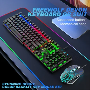2021 nyt tastatur og mus sæt T13 rainbow baggrundsbelyst USB-ergonomisk gaming tastatur og mus sæt til bærbar PC images