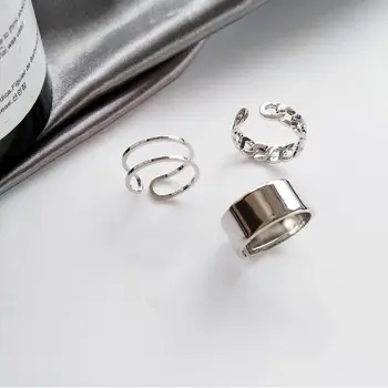 2021 Vintage Mode Metal Geometri Cirkulære Punk Ringe Sæt Åbning Finger Tilbehør Sølv Farve Hale Ring for Kvinder Smykker images