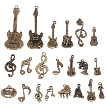 21Pcs/Sæt Mix musikinstrument Charme Til smykkefremstilling Charm Antik Farve Guitar Mikrofon Violin, Horn Charme images