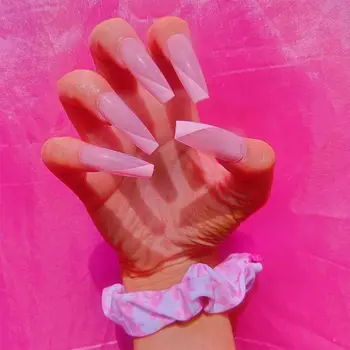24pcs/Kasse Marmor Linje Lang Kiste Falske Negle Ballerina Manicure Værktøj, Tryk På Negle Fuld Dækning Nail Tips Kunstige Aftagelig images