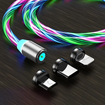 2m 1m Magnetisk Opladning Kabel Til iphone, der Flyder Glød Hurtig Opladning Kabel-Belysning Mikro-USB-Kabel-LED Magnet Oplader Type C Ledning images