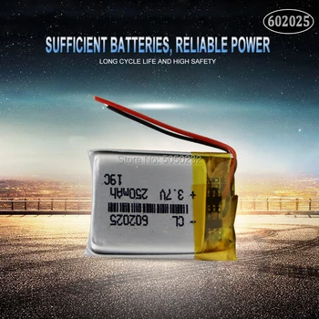 2pc v 250mah 3,7 V 602025 Lithium-Polymer Genopladeligt Batteri Til Mp3-MP4 MP5 GPS PSP DVR mobile bluetooth-Li-Po celler images