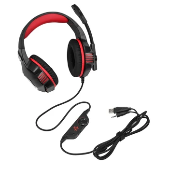 3,5 mm Kabel Gaming Hovedtelefoner Over Ear Hovedtelefoner Støj Annullering Øretelefon med Mikrofon LED-Lys Volumen Kontrol Red til PC, PS4 images