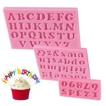 3-piece flydende silikone formen med tal og bogstaver, DIY fondant kage skimmel, bagning værktøjer images