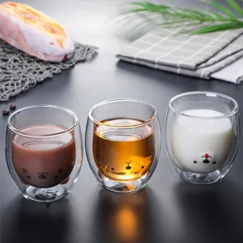 3D Dobbelt Lag Søde Panda Gennemsigtig Glas Øl Krus Varme-resistente Dobbelt Lag Kop Kaffe Morgenmad, Mælk, Juice Christmas Cup images