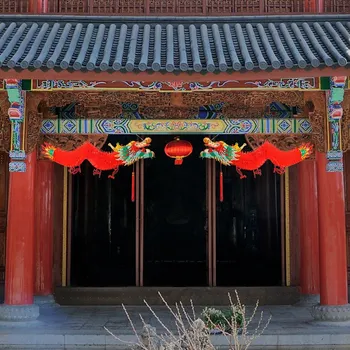 3D Kinesiske nytår Dragon Garland Hængende Dekoration Kunst Papir Ornament Med Kvast Traditionelle Heldig Banner Hjem Dekoration images