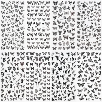 3D Negle Stickers Geometriske Hvid Sort Butterfly Farverig Blanding Mønster Selvklæbende Klistermærker Sommer Tema Negle Kunst Klistermærker Udsmykning images