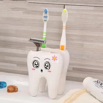 4Holes tandbørsteholder Tænder Form Stand Børste Rack tandbørste Hylde Badeværelse Tilbehør Barbering Razor Opbevaring Indehaver images