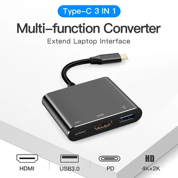 4K HDMI-kompatibelt USB-C Audio Video Converter med Hub USB 3.0 til Nintendo Skifte Bærbar computer, Telefon, Tablet images