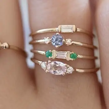 4stk/set Farverige Krystal Zircon Guld Ring Sæt 2020 Vintage Boheme Kvinder Engagement Ring Sæt Smykker Par Ring Weddin images