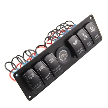 6 Bande-Rocker Switch Panel w/ Digital Voltmeter Vandtæt Farve LED til Bil, Trailer Båden images