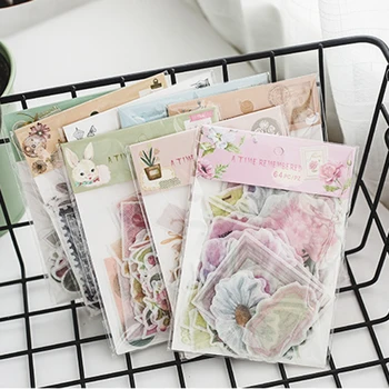 64pcs/masse Tidende Japansk Papir Blomst Vintage Kalender Og Dekorative Dagbog Søde Klistermærker Scrapbooking Flager Papirvarer images