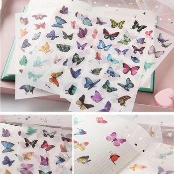 6Sheets Watercolored Dyr Butterfly Washi Tape Papir Mærkat for Børn Bærbare Computer, Telefon Dekoration Klistermærker Papirvarer images
