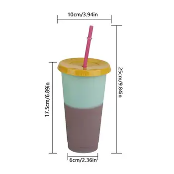 710ML 5PCS Halm Kop Med Låg Genanvendelige Kopper Farverige Solid Farve Skiftende Plast Tumbler Magiske Juice, Kaffe Krus Tumblere images