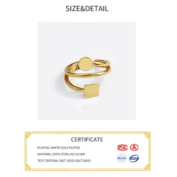 925 Sterling Sølv Ring For Kvinder Circle, Square INS Minimalistisk Uregelmæssige Tværs af Guld Farve Smykker Bijoux Fødselsdag images