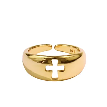 925 Sterling Sølv Ringe For Kvinder Kors Kvindelige INS Enkel Håndlavet Åbning Hollowout Finger Mode Smykker Par images