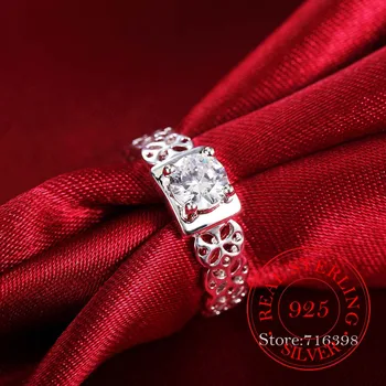 925 Sterling Sølv Smykker, Vintage Crystal Hul Mønster Bryllup Sølv Ringe til Kvinder, Mænd Mode Anel De Prata Bijoux images