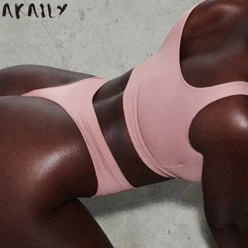 Akaily 2021 Sommer Strand Kvinder 2 delt Sæt badetøj Afgrøde Top Shorts Kvinder Sexet Bodycon Backless Sort Pink To-delt Outfits images