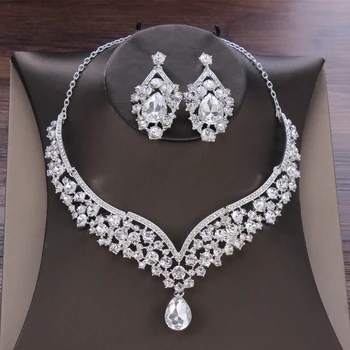 Barok Krystal Dråbe Vand Brude Smykker Sæt, Rhinestone Tiaras Crown Halskæde Øreringe til Bruden Bryllup Dubai Smykker Sæt images