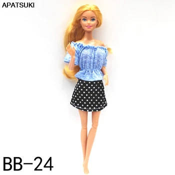 Blue Fashion Doll Tøj Til Barbie Dukke Tøj Off Skulder Flæse Top & Polka Nederdel 1/6 Dukker Tilbehør Legetøj For Børn images