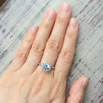 Blå Topas Ring I 925 Sterling Sølv Ringe For Kvinder Halo Engagement Ring Gemstones Fine Smykker Engros images