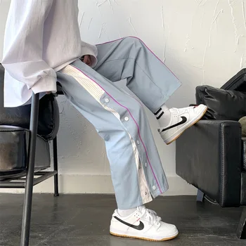Bred Ben Bukser Kvinder 2021 Koreansk Mode-Knappen Split Gaffel Drapere Løse Bukser Harajuku Flot Casual Streetwear Sports Bukser images