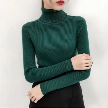 Casual Patchwork Strikket Sweater Kvinder Solid Langærmet Rullekrave Pullover Efteråret Koreansk Mode Varm Slim Stripe Top 2021 Ny images
