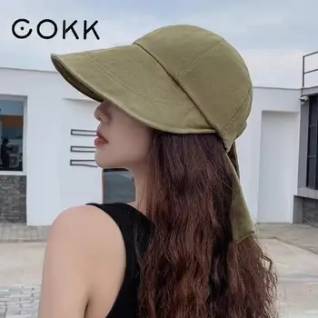 COKK Sommer Hat Kvinder Med Stor Bue Solens Uv-Beskyttelse Fisker Cap Bucket Hat Wide Brim Solhat Kvindelige koreanske Folde Gorro Ny images