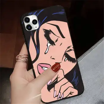 Crying Tegneserie Pige Maleri Pop Art Phone Case for iPhone 11 12 pro XS MAX 8 7 6 6S Plus X 5S SE 2020 XR images