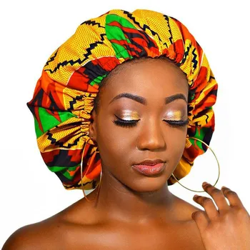 Damer Store Afrikanske Trykt Stof Dobbelt Lag Godnatdrink шапка женская satin foring hat fashion stor størrelse smuk udskrivning F3* images