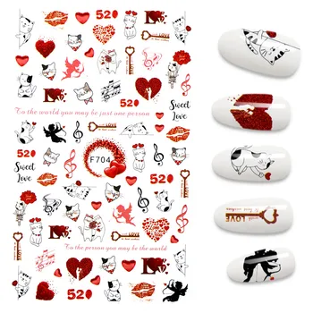 Den Nye Valentine Nail Stickers Manicure Kærlighed Hjerte engelske Ord Par Nail Art Dekoration Designer pegatinas para uñas F706 images