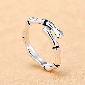DreamySky Engros Ægte Sølv Farve Bambus Ringe Til Kvinder Store Antikke Ringe Finger Smykker I Høj Kvalitet images