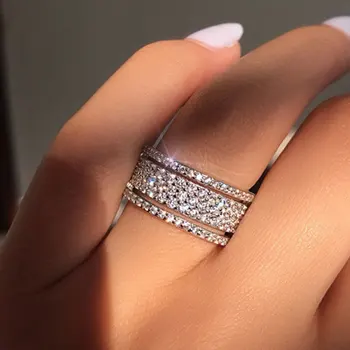 Elegante Sølv Farve Rhinestone Krystal Ring Elsker Ringene Kvinder Brude Fest Bryllup Engagement Smykker Gaver Tilbehør images