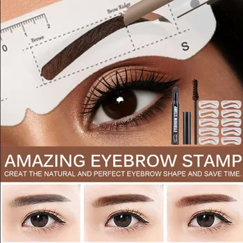 Et Skridt Øjenbryn Stempel Forme Kit Professional Eye Brow Gel Stempel Makeup-Kit med 10 Genanvendelige Øjenbryn Stencils Øjenbryn Børster images