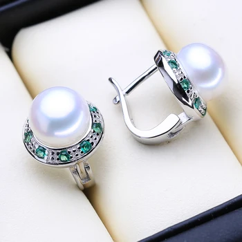 FENASY Luksus Perle Smykker Sæt 925 Sterling Sølv Grøn Krystal Naturlige Ferskvands Perle Øreringe Halskæde Ring For Kvinder images
