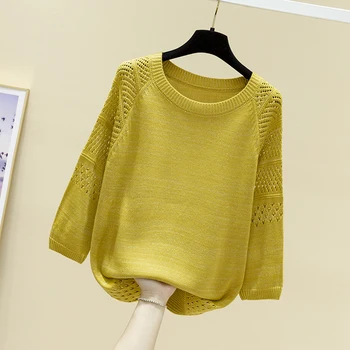 Foråret 2021 nye cut-out strik til kvinder Pullover løs koreanske base coat rund hals sweater tynd images