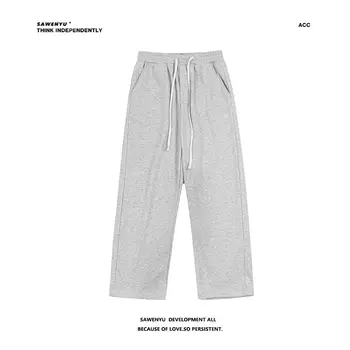 Foråret koreanske Wide-ben Bukser Mænds Mode Solid Farve Sweatpants Mænd Streetwear Løs Hip-hop Straight-ben Bukser Herre Løbere images