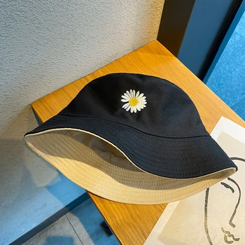 Foråret kvinder Spand fiskeri Hatte, Solcreme solen cap Lille tusindfryd Dobbelt-sidet bære Foråret dame fiskeren hat images
