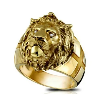 Golden Lion Hoved Ring i Rustfrit Stål Cool Boy Band Part Lion Ring Dominerende Mænds Ring Gyldne Løve Hoved Ring Unisex Smykker images