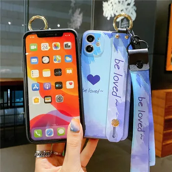 Gradient Akvarel Kærlighed Og Hjerte Armbånd Stå Telefon Tilfældet For Xiaomi Mi 11 10 9 Fashion Silikone Rem For Redmi K40 Pro images